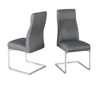 dania grey faux leather dining chairs with chrome legs in pair