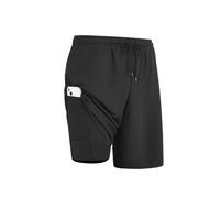 DaniChins Men's 2 in 1 Athletic Running Shorts Active Quick Dry Workout Sports Lightweight Shorts with Pockets, Black, Large