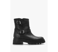 DANIEL Black Leather Double Buckle Chunky Biker Boots Size: 38, Colour