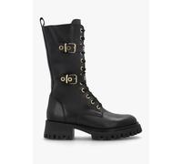 DANIEL Black Leather Dual Buckle Lace Up Calf Boots Size: 37, Colour: