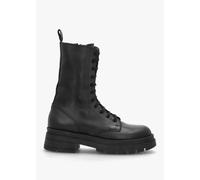 DANIEL Black Leather High Shaft Lace Up Biker Boots Size: 36, Colour: