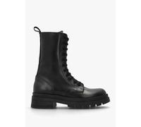 DANIEL Black Leather High Shaft Lace Up Biker Boots Size: 37, Colour: