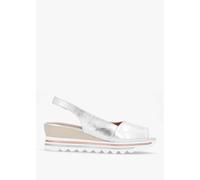 DANIEL Canna Silver Leather Peep Toe Wedge Sandals Size: 39, Colour: S