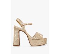 DANIEL Capri Gold Leather Stitch Detail Platform Heeled Sandals Size: