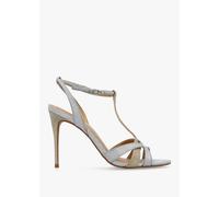 DANIEL Civil Silver & Gold Metallic T Bar Stiletto Heel Sandals Size: