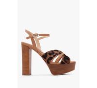 DANIEL Darcey Leopard Calf Hair Platform Heeled Sandals Size: 38, Colo