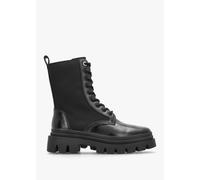 DANIEL Emily Black Leather & Textile Biker Boots Size: 40, Colour: Bla
