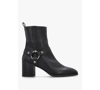 DANIEL Faith Black Leather Stirrup Block Heel Ankle Boots Size: 40, Co