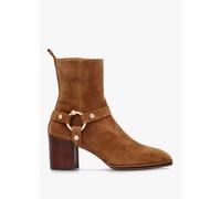 DANIEL Faith Tan Suede Stirrup Block Heel Ankle Boots Size: 39, Colour