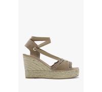 DANIEL Ilazer Beige Suede Laser Cut Edge Ankle Tie Wedge Espadrilles S