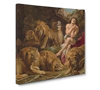 Daniel In The Lions' Den by Peter paul rubens Canvas Print | Gallery Wrapped 30mm Frame Wall Art | 14x14 inches | Ready to Hang | Classic Animal Picture | Living Room Bedroom Lounge Office
