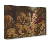 Daniel In The Lions' Den By Peter Paul Rubens Canvas Print | Gallery Wrapped 30mm Frame Wall Art | 30x20 inches | Ready to Hang | Classic Animal Picture | Living Room Bedroom Lounge Office