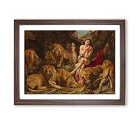 Daniel In The Lions' Den By Peter Paul Rubens Classic Painting Framed Print | A2 Walnut Framed Wall Art | Ready to Hang | Classic Animal Picture | Living Room Bedroom Lounge Office