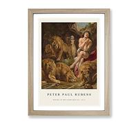 Daniel In The Lions' Den By Peter Paul Rubens Exhibition Museum Painting Framed Print | A3 Oak Framed Wall Art | Ready to Hang | Modern Animal Picture | Living Room Bedroom Lounge Office
