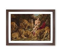 Daniel in The Lions' Den by Peter Paul Rubens Framed Print | A2 Walnut Framed Wall Art | Ready to Hang | Modern Animal Picture | Living Room Bedroom Lounge Office