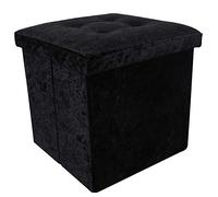 DANIEL JAMES Housewares Crushed Velvet Ottoman Foot Stool Storage Box Furniture Seat Rest Cube Foldable (Black)