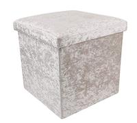 DANIEL JAMES Housewares Crushed Velvet Ottoman Foot Stool Storage Box Furniture Seat Rest Cube Foldable (Cream)