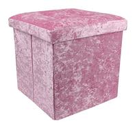 DANIEL JAMES Housewares Crushed Velvet Ottoman Foot Stool Storage Box Furniture Seat Rest Cube Foldable (Pink)