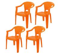 DANIEL JAMES Housewares Kids Plastic Chairs Stackable Nursery Coloured Party Play Garden Indoor Outdoor (Orange, 4)