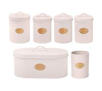 DANIEL JAMES Housewares Kitchen Canister Set - 6 Piece Cream Tins, Tea, Coffee, Sugar, Biscuit, Bread Bin, Utensil, Kitchen Storage Set with Lids, Airtight Food Storage, Powder Coated Steel - Cream