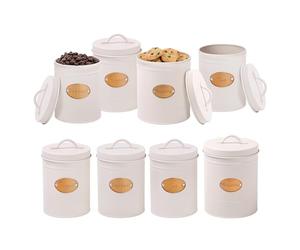 DANIEL JAMES Housewares Kitchen Canister Set Cream, 4 Piece Airtight Storage Tins, Tea, Coffee, Sugar & Biscuits, Round Kitchen Storage Canister Jars Tin, Cream