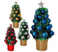 Daniel James Mini Tinsel Christmas Tree - 19.5cm Tabletop Xmas Tree with Baubles & Star Topper for Home, Office & Bedroom - Pre-Decorated Mini Christmas Tree for Windowsill - Red, Blue, Silver or Gold