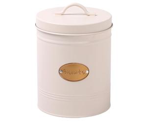 DANIEL JAMES Retro Round Biscuit Jar, Cookie Container with Lid, Cream Steel Kitchen Storage Caddy with Lid, Kitchen Storage Container, Food Storage Canister - Cream