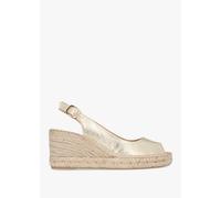 DANIEL Kate Gold Leather Peep Toe Wedge Espadrilles Size: 38, Colour: