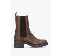 DANIEL Light Brown Leather Curved Square Toe Block Heel Chelsea Boots