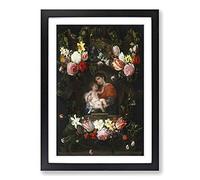 Daniel Seghers Garland of Flowers Framed Print | A2 Oak Framed Wall Art | Ready to Hang | Modern Floral Picture | Living Room Bedroom Lounge Office