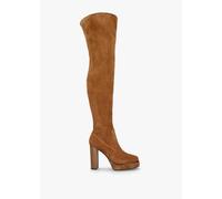 DANIEL Sipper Tan Suede Over The Knee Platform Heeled Boots Size: 39,