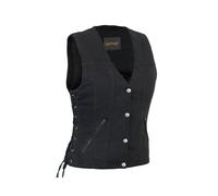 Daniel Smart Women Denim Vest V-Shaped Neck Design Black Jean Motorcycle Vest with Side Laces & Inside Carry Pockets, Black, XS