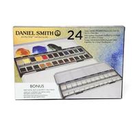 Daniel Smith Colour Hand Poured Pan Set with BONUS Metal Box and 24 Empty Half Pans, Metal Box
