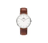 Daniel Wellington Gents Classic St Mawes Silver 40mm White Dial Brown Leather Strap Watch