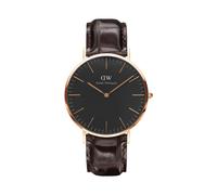 Daniel Wellington DW00100128 Classic York 40mm Men's Watch - Rose Gold-Tone Case, Black Dial, Brown Leather Strap