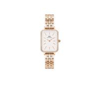 Daniel Wellington Ladies Quadro Lumine Bezel White Dial Rose Gold Tone Stainless Steel Watch