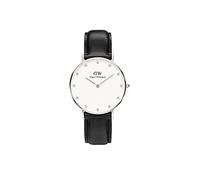 Daniel Wellington Women's Quartz Watch with White Dial Analogue Display and Black Leather Strap 0961DW