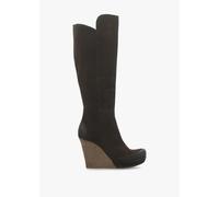 DANIEL Wisdom Brown Suede Knee High Wedge Boots Size: 39, Colour: Brow