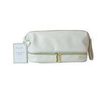 Danielle Creations Cosmetic Makeup Bag Neutral White Faux Leather Quilted Travel Storage (Large Single)