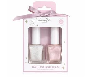 Danielle Creations Nail Polish Duo Set - White & Pink Iridescent Pearlescent Nail Polish - Smooth Glossy Long-Lasting Finish - 2 Bottles in Elegant Gift Box - Easy Step-by-Step Application