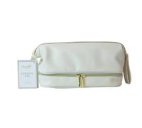 Danielle Creations Cosmetic Makeup Bag Neutral White Faux Leather Quilted Travel Storage (Large Single)