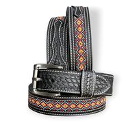 DANIEL'S ARTPLANET Western Belt for Men Handmade Full Grain Leather Beaded Tooled Cowboy Belt with Removable Buckle 1.5”, Black, 42 (fits size 40 jeans)