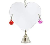 Danigrefinb Bird's Mirror Toy, Parrot Bird Mirror Heart Shape Hanging Bell Climb Pet Playing Toy Cage Decor - Random Color