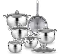 Daniks Classic 12-Piece Stainless Steel Cookware Set with Glass Lids, Includes Saucepan and Frying Pan with Lid, Tri-Ply Bases for Even Heating, Induction Compatible, Dishwasher Safe