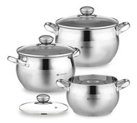 Daniks Classic Induction Cookware Set Stainless Steel with Lid, Cookware Set for All Types of Cookers, 6 Pieces, 2 L Diameter 16 cm + 3 L Diameter 18 cm + 4 L Diameter 20 cm