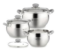 Daniks Modern Stainless Steel Stock Pot Set with Lid Induction Non-Stick Casserole Stockpot 3pc (2L + 2.9 L + 4 L)