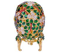 danila-souvenirs Glamorous Style Clover Leaf carved Easter Egg Trefoil Shamrock Trinket Jewel Box 9,5 cm green