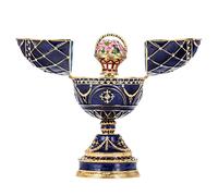 danila-souvenirs Glamorous Style Easter Egg Music Box Trinket Jewel Box with Basket of Flowers 17 cm blue