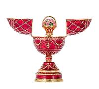 danila-souvenirs Glamorous Style Easter Egg Music Box Trinket Jewel Box with Basket of Flowers 17 cm red