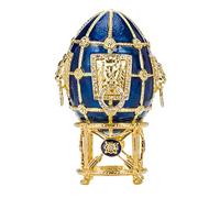 danila-souvenirs Glamorous Style Easter Egg Trinket Jewel Box with Lions 11 cm blue